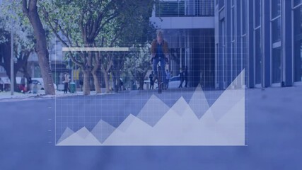 Poster - Riding bicycle on city street, person with graph animation overlay