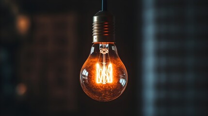 Poster - Illuminating Breakthrough A Ceiling Hung Light Bulb Symbolizing Innovative Ideas and Creative Spark in a Dark Room