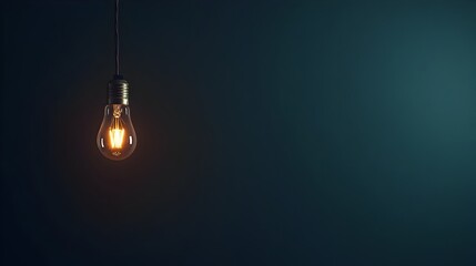 Poster - a photograph of a light bulb hanging from the ceiling illuminating a dark room symbolizing a breakth