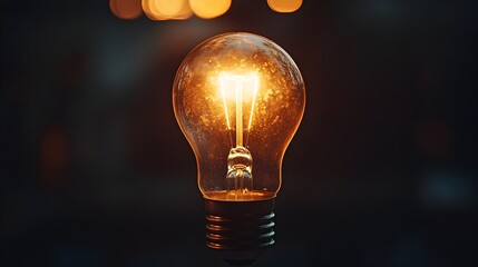 Poster - a photograph of a light bulb glowing amidst a dark background symbolizing a bright idea or a moment 