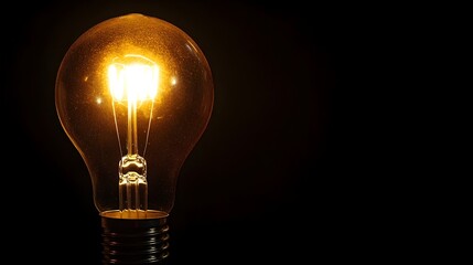 Poster - Glowing light bulb against a dark background symbolizing a bright idea or with ample blank space around the image for copy or text overlay