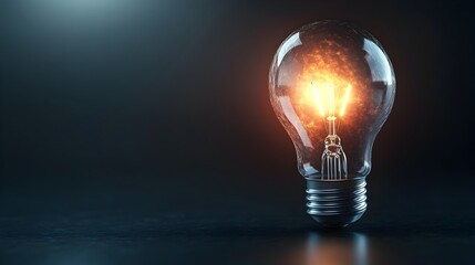 Poster - A glowing light bulb shining brightly against a dark background symbolizing a bright idea creative intellectual breakthrough  The image represents innovation discovery