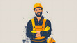 © Dmytro - A man, a worker, a builder by profession, in a uniform and a helmet. AI Generated