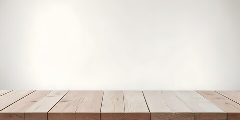 Wooden table top with blurred white background 