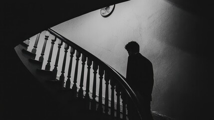 Sticker - Silhouette of Man Ascending Staircase in Black and White