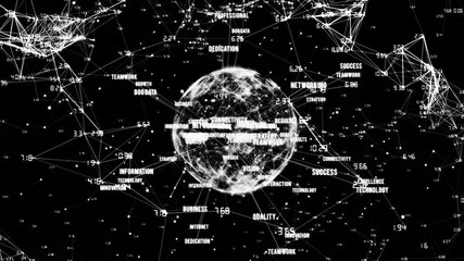Poster - Global network connections and business keywords animation over digital globe