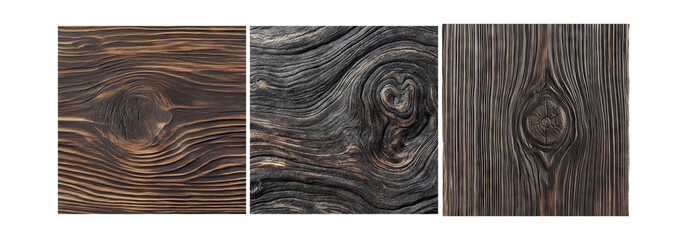 Wood textures set isolated on transparent background, various wood surfaces for decoration and design