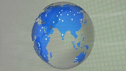 Poster - Animating rotating globe showing pixelated continents over grid background