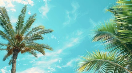 Wall Mural - Palm Tree Branches Against a Blue Sky with White Clouds