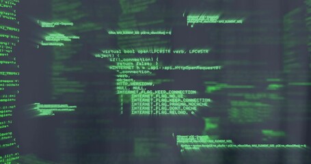 Poster - Scrolling green code lines, programming and hacking animation on computer screen