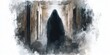 © fair - Gothic ghost, shrouded in mystery, in an abandoned hall, Watercolor style, isolated on white background