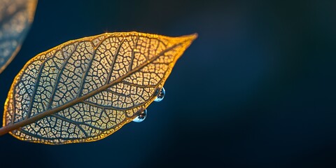 Canvas Print - A dewdrop on the edge of an intricate leaf 