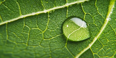 Wall Mural - sparkling dewdrop clings to the delicate edge of a vibrant green leaf, glistening with morning fresh