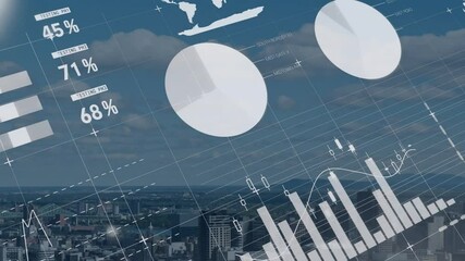 Poster - Animating pie charts and bar graphs over cityscape background