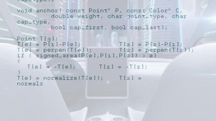 Aufkleber - Computer code animation over futuristic vehicle interior with two seats and screen