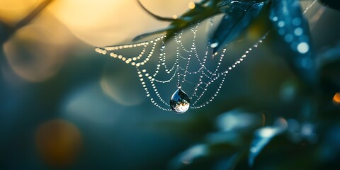 Wall Mural - a breathtaking macro photograph, eye-level angle, capturing the intricate details of a dewdrop on a 
