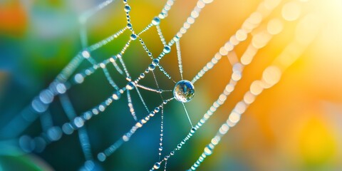 Wall Mural - High-resolution macro shot of a dewdrop on a spider web.