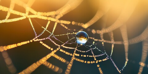 Wall Mural - high-resolution macro shot of a dewdrop on a spider web