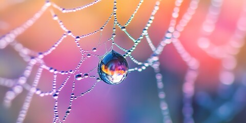 Wall Mural - high-resolution macro shot of a dewdrop on a spider web.