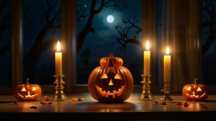 halloween pumpkin with candles