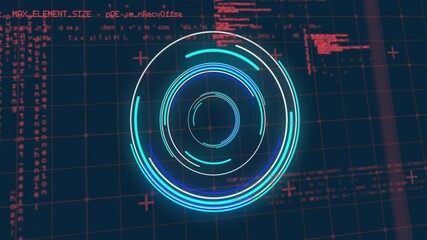 Poster - Spinning circular lines and glowing neon animation over dark blurred background