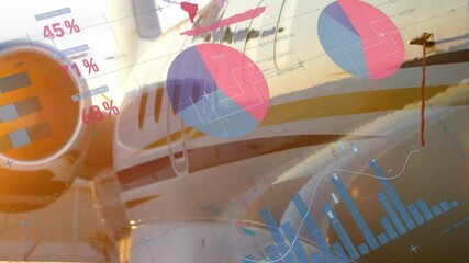 Poster - Animating charts and graphs over airplane and world map background