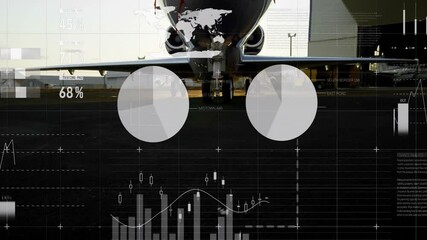 Poster - Analyzing financial data animation over airplane in hangar