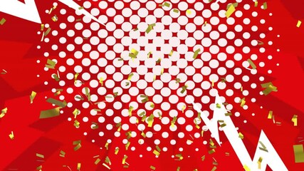 Wall Mural - Gold confetti falling over red and white polka dot animation background