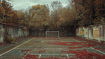 Fu�ballfeld mit Fu�balltor (Football field with goalpost).