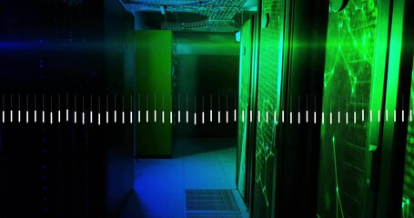 Poster - Sound wave animation over server room with green and blue lighting