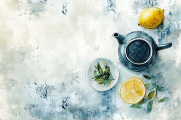 Canvas Print - A serene watercolor featuring a teapot and a single teacup