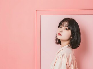 Poster - Portrait of a Young Woman in Pink