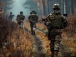 © pavlofox - Soldiers patrol a misty forest trail during a military exercise in autumn, demonstrating teamwork and discipline in challenging conditions