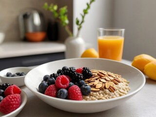 oatmeal with berries and orange juice