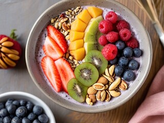 bowl of oatmeal with fruits and nuts