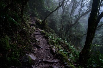 Wall Mural - Forest Trail Path Through The Fog