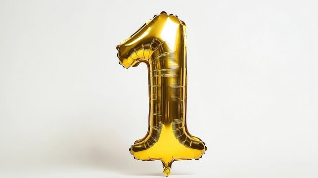 Giant number 1 balloon in shiny gold, perfect for a first birthday or anniversary, isolated on white