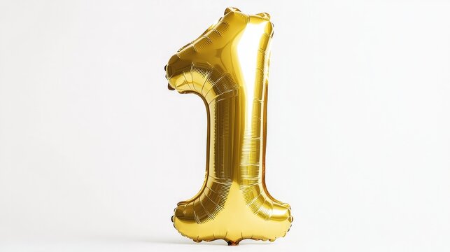 Giant number 1 balloon in shiny gold, perfect for a first birthday or anniversary, isolated on white