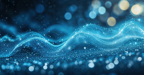 Aufkleber - Flowing abstract blue particles with bokeh background, perfect for technology and science design. High quality photo