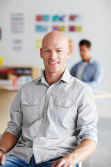 Aufkleber - Business man, portrait and graphic designer with smile from working, startup and creative agency. Professional, office and happy with confidence and web design job at company with content management