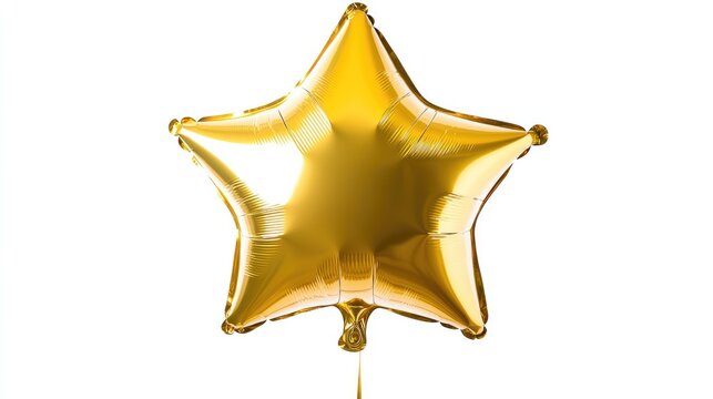 Single gold foil balloon shaped like a star, isolated on white background, perfect for celebrations and parties
