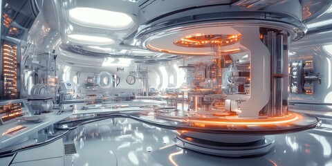 a high-tech research facility, futuristic equipment analyzing new materials and technologies