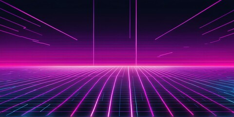 Wall Mural - synthwave illustration of a grid pattern f background