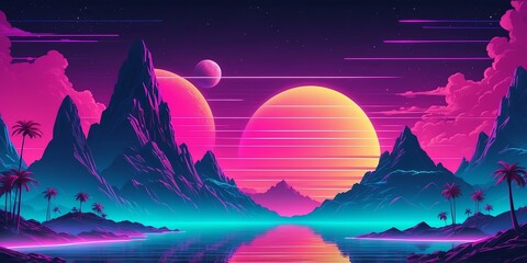Wall Mural - synthwave illustration of a digital dreams background