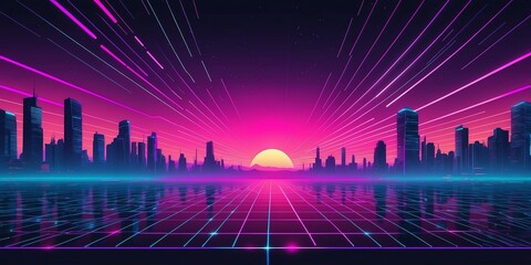 Wall Mural - synthwave illustration of a cyber grid for background