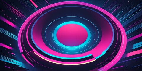 Wall Mural - synthwave illustration of a circle pattern background