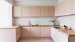 © Hifzhan Graphics - Minimalist kitchen with smooth, pastel-colored cabinets and countertops