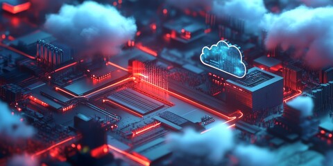 Aufkleber - a hybrid cloud setup, data being seamlessly transmitted between public and private clouds