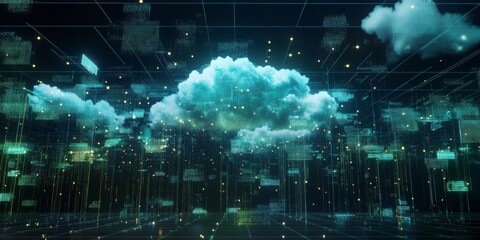 Aufkleber - a hybrid cloud setup, data being seamlessly transmitted between public and private clouds