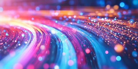 Aufkleber - fiber optic cables transmitting data, bright light pulses visualized as high-speed data streams